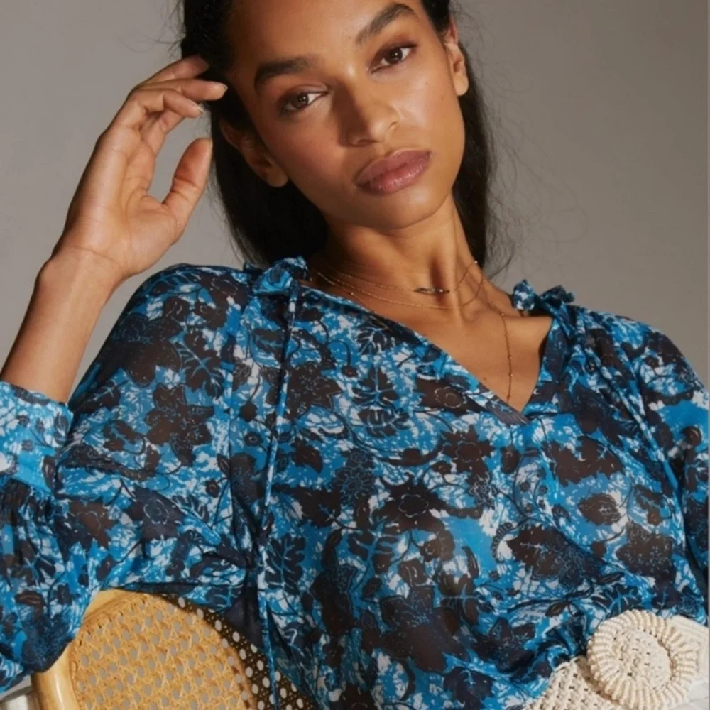 NWT Anthropologie By Anthropologie Sheer Printed Peasant SIZE SMALL - Picture 2 of 10